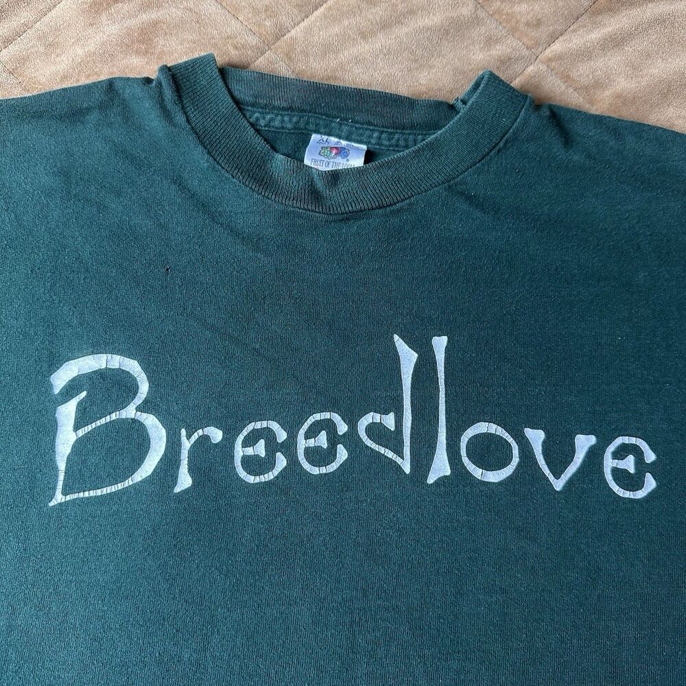 Vintage 90s Breedlove Guitars T Shirt XL Single Stitch Forest Green USA Made